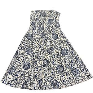 Anthropologie Strapless Cream Dress with Navy Medallion Print